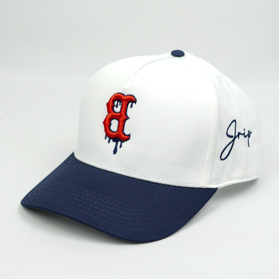 B Dripping Snapback Hat (WHITE/NAVY BLUE)