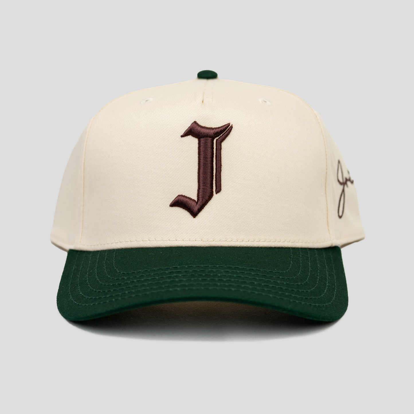 "J" Signature Snapback Hat (CREAM/GREEN/BROWN)
