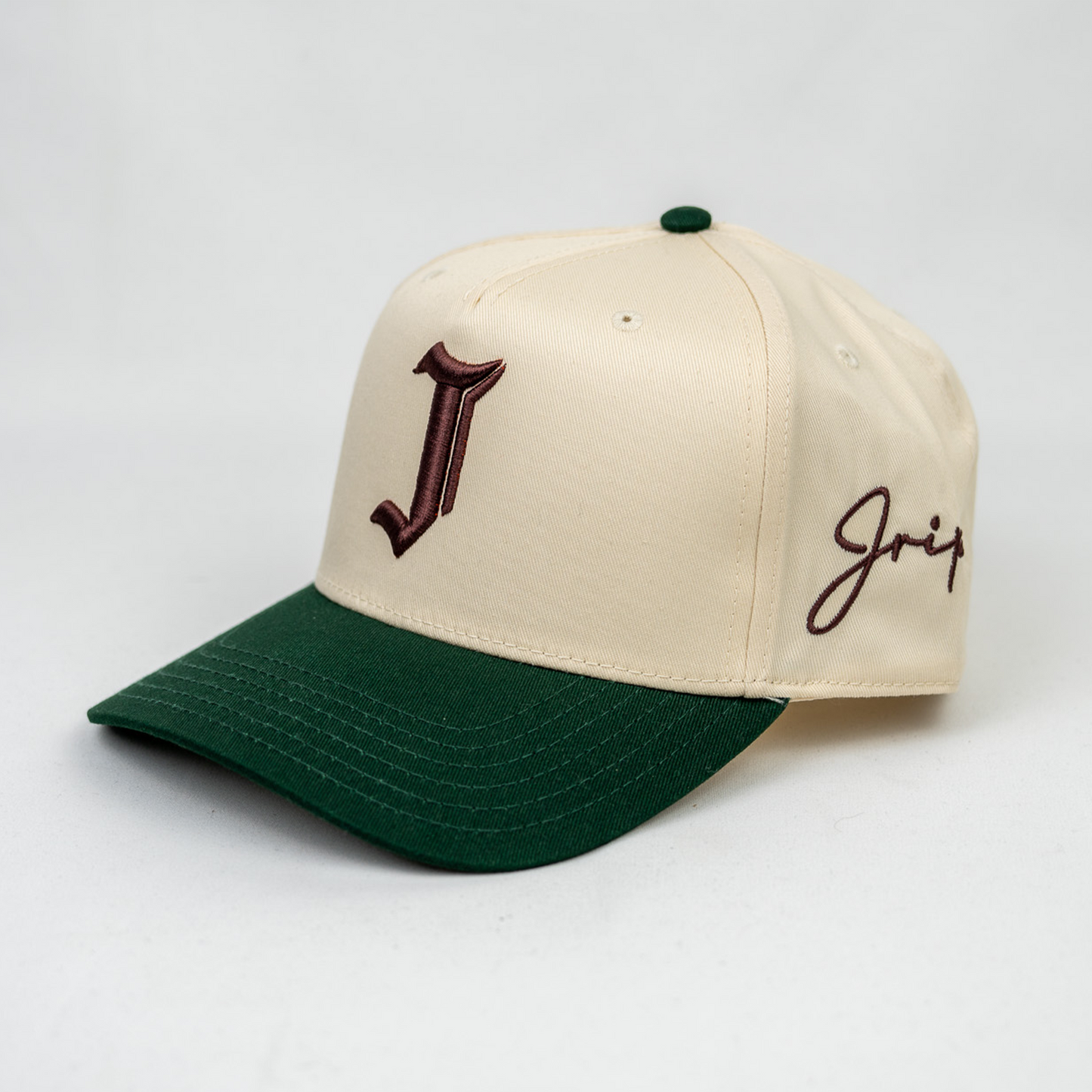 "J" Signature Snapback Hat (CREAM/GREEN/BROWN)