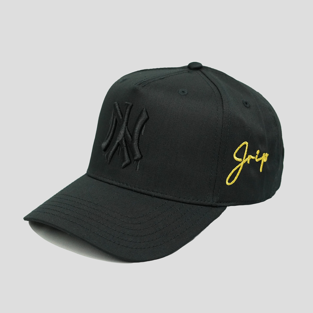 NY Dripping Snapback Hat (BLACK/BLACK)
