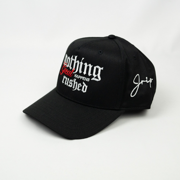 Nothing Great Happens Rushed Snapback Hat (BLACK)