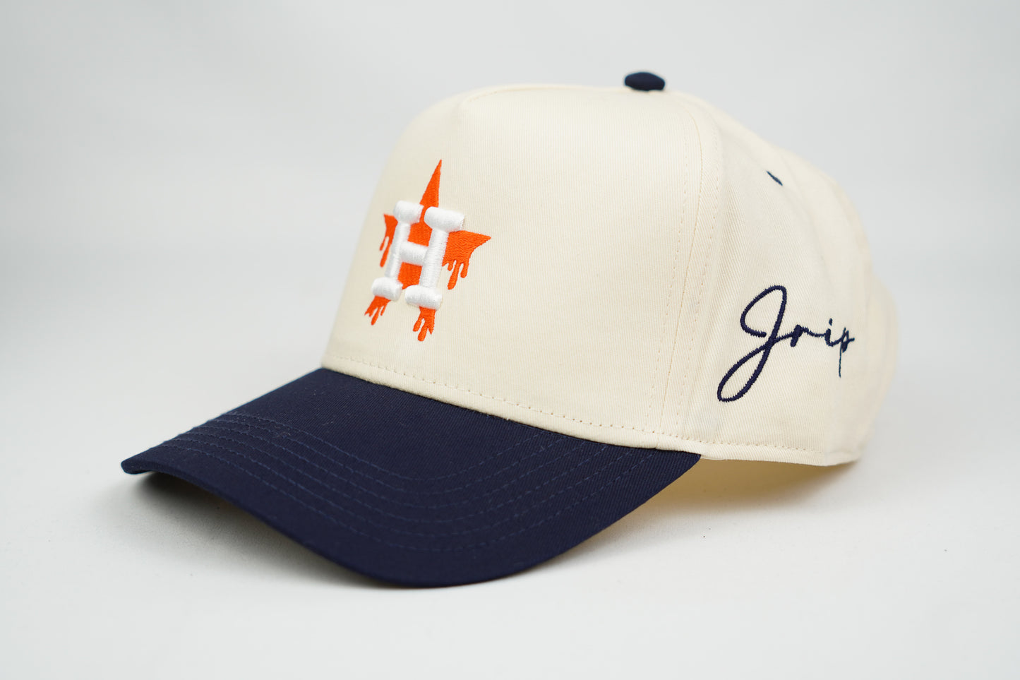 H-Town Dripping Snapback Hat (CREAM/NAVY BLUE)