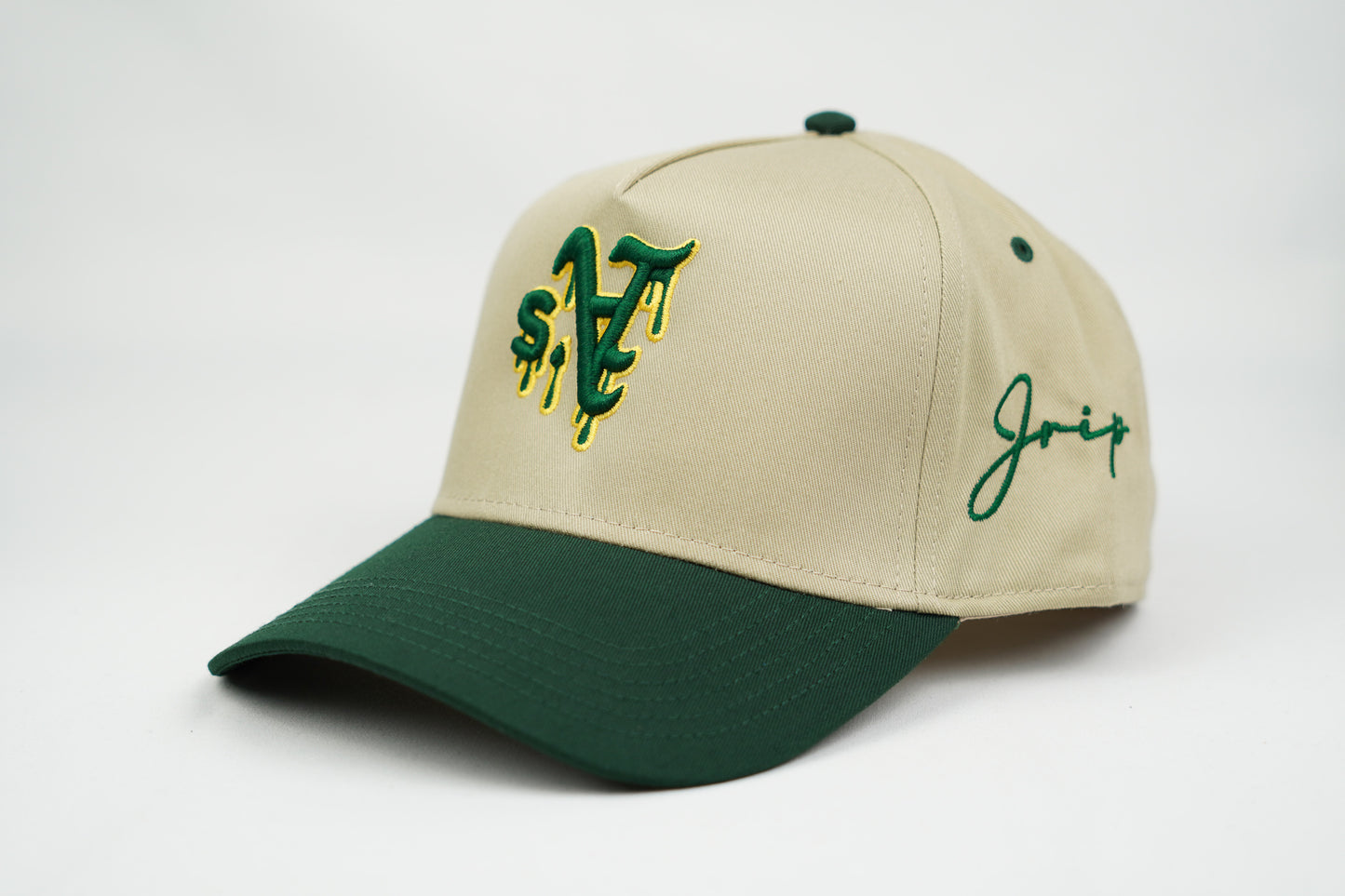 A Dripping Snapback Hat (KHAKI/FOREST GREEN)