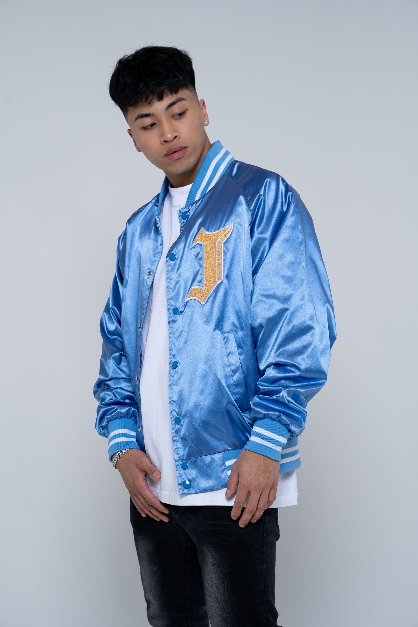 SATIN VARSITY JACKET (CAROLINA BLUE)