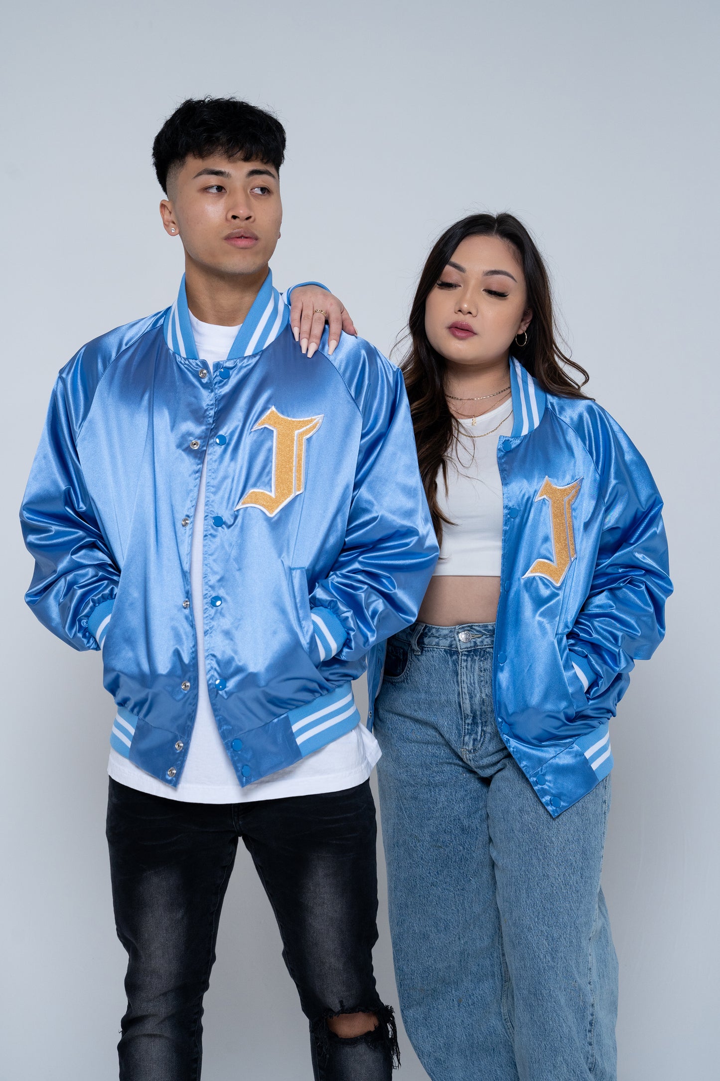 SATIN VARSITY JACKET (CAROLINA BLUE)