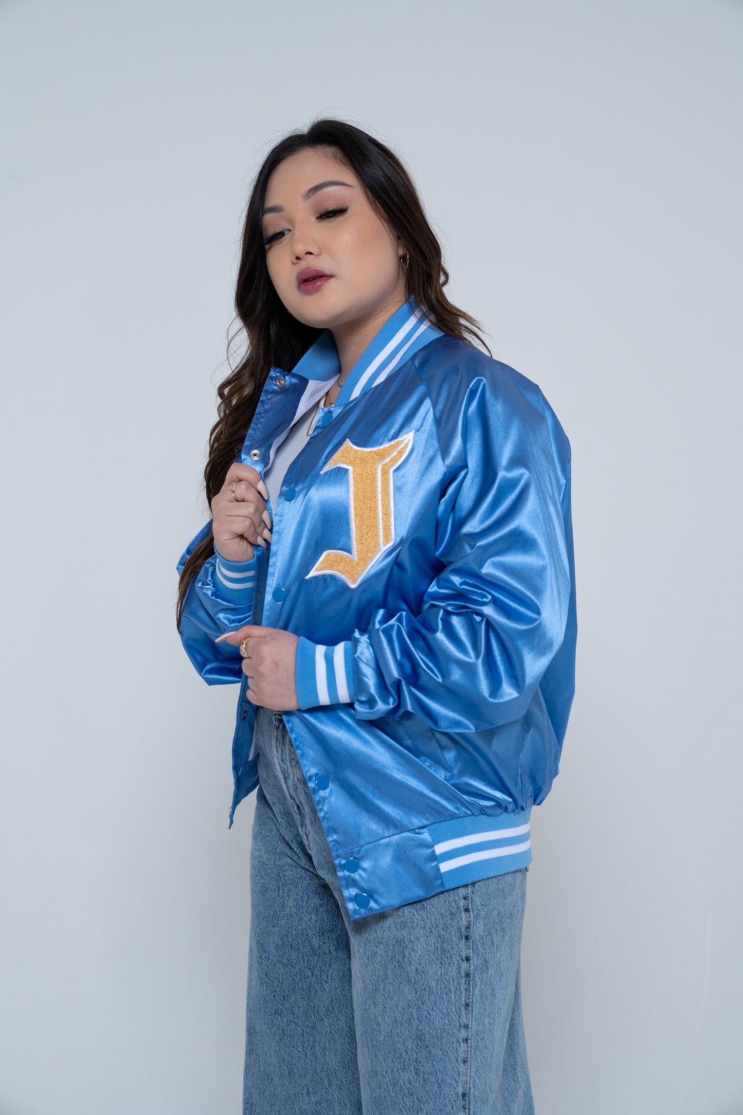 SATIN VARSITY JACKET (CAROLINA BLUE)