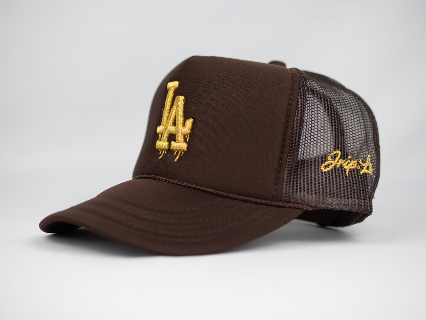 LA Gold Dripping Trucker Hat (BROWN)