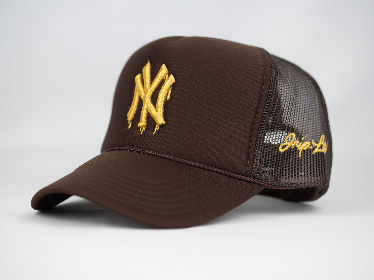 NY Gold Dripping Trucker Hat (BROWN)