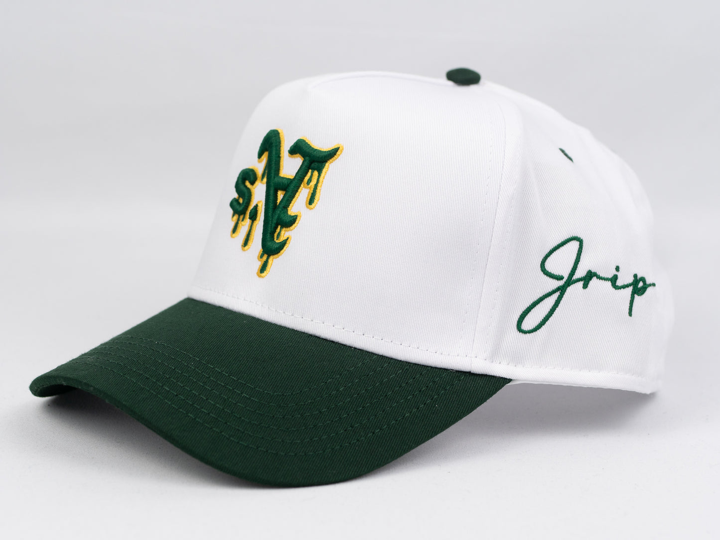 A's Dripping Snapback Hat (TWO TONE/WHITE & GREEN)