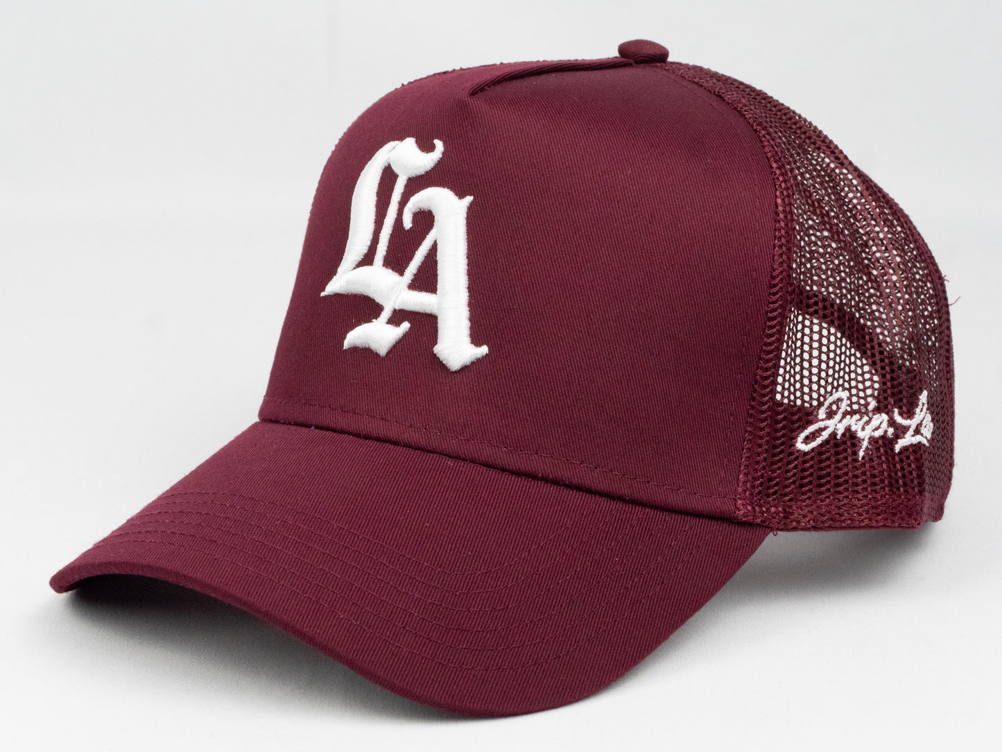 Old English LA Structured Trucker Hat (MAROON)