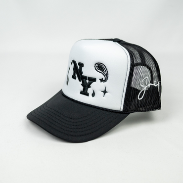 NY Paisley Trucker Hat (BLACK/WHITE)