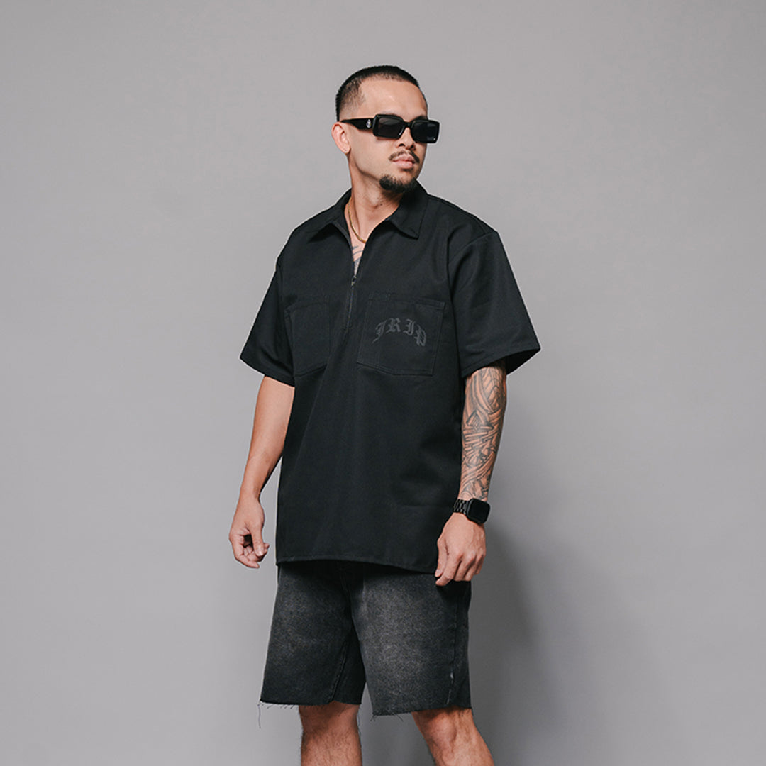 Dawg Quarter Zip Work Shirt (BLACK)