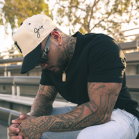 "J" Signature Snapback Hat (CREAM/BLACK)