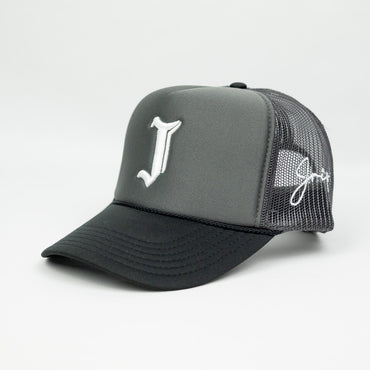 "J" Signature Trucker Hat (CHARCOAL/BLACK)