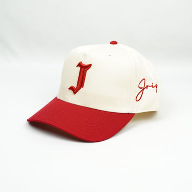 "J" Signature Snapback Hat (CREAM/RED)