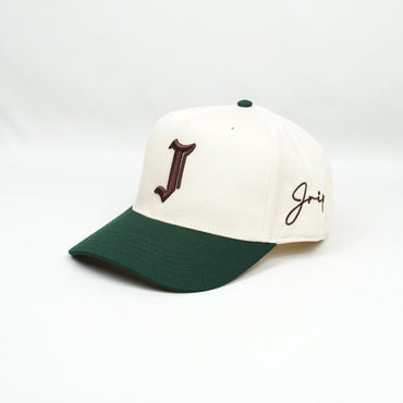 "J" Signature Snapback Hat (CREAM/GREEN/BROWN)