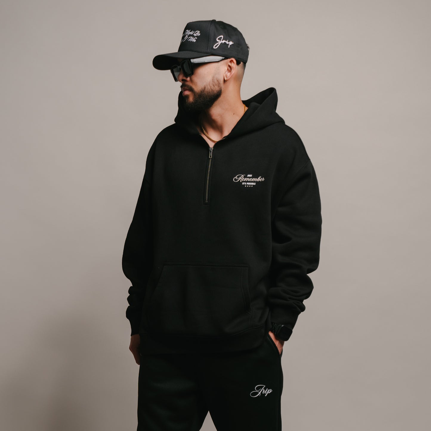 Just Remember Quarter Zip Hoodie (BLACK)