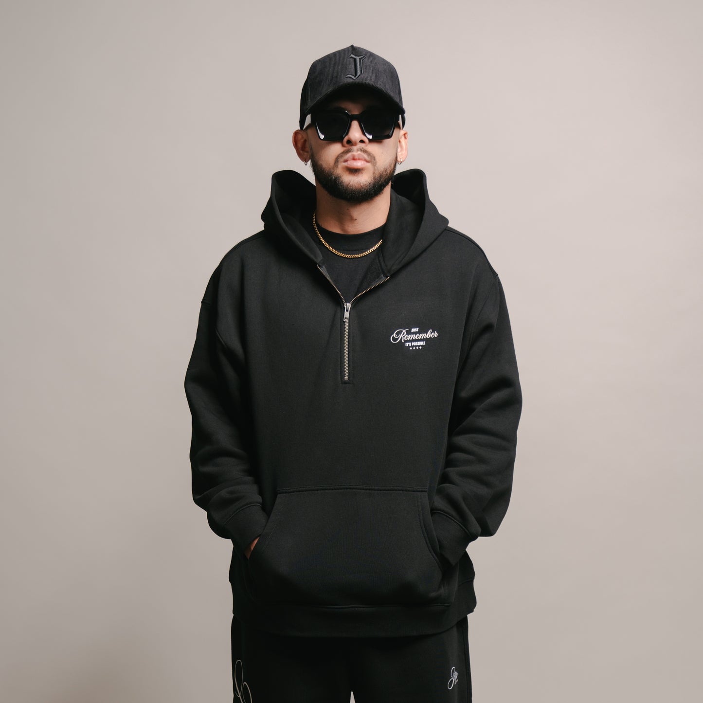 Just Remember Quarter Zip Hoodie (BLACK)