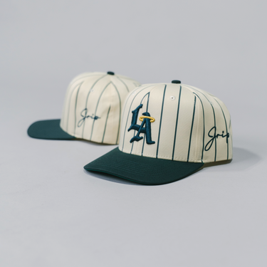 LA Halo Pinstripe Snapback Hat (CREAM/GREEN)