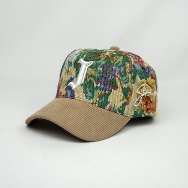 "J" Signature Snapback Hat (FLORAL/KHAKI CORDUROY)