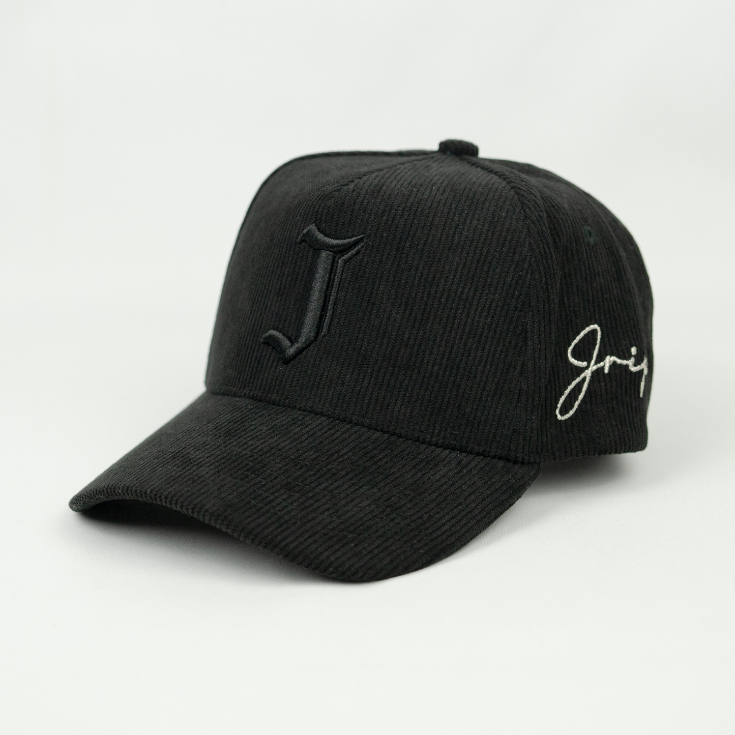 "J" Signature Snapback Hat (BLACK/BLACK CORDUROY)