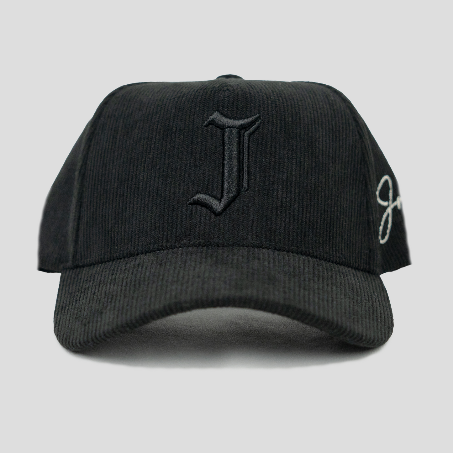 "J" Signature Snapback Hat (BLACK/BLACK CORDUROY)