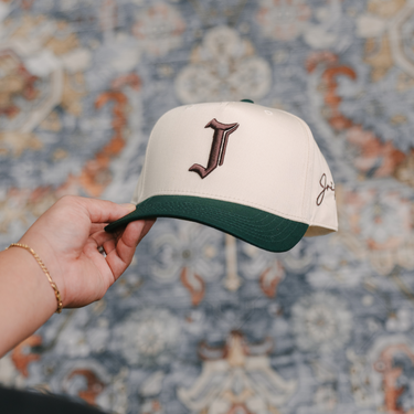 "J" Signature Snapback Hat (CREAM/GREEN/BROWN)