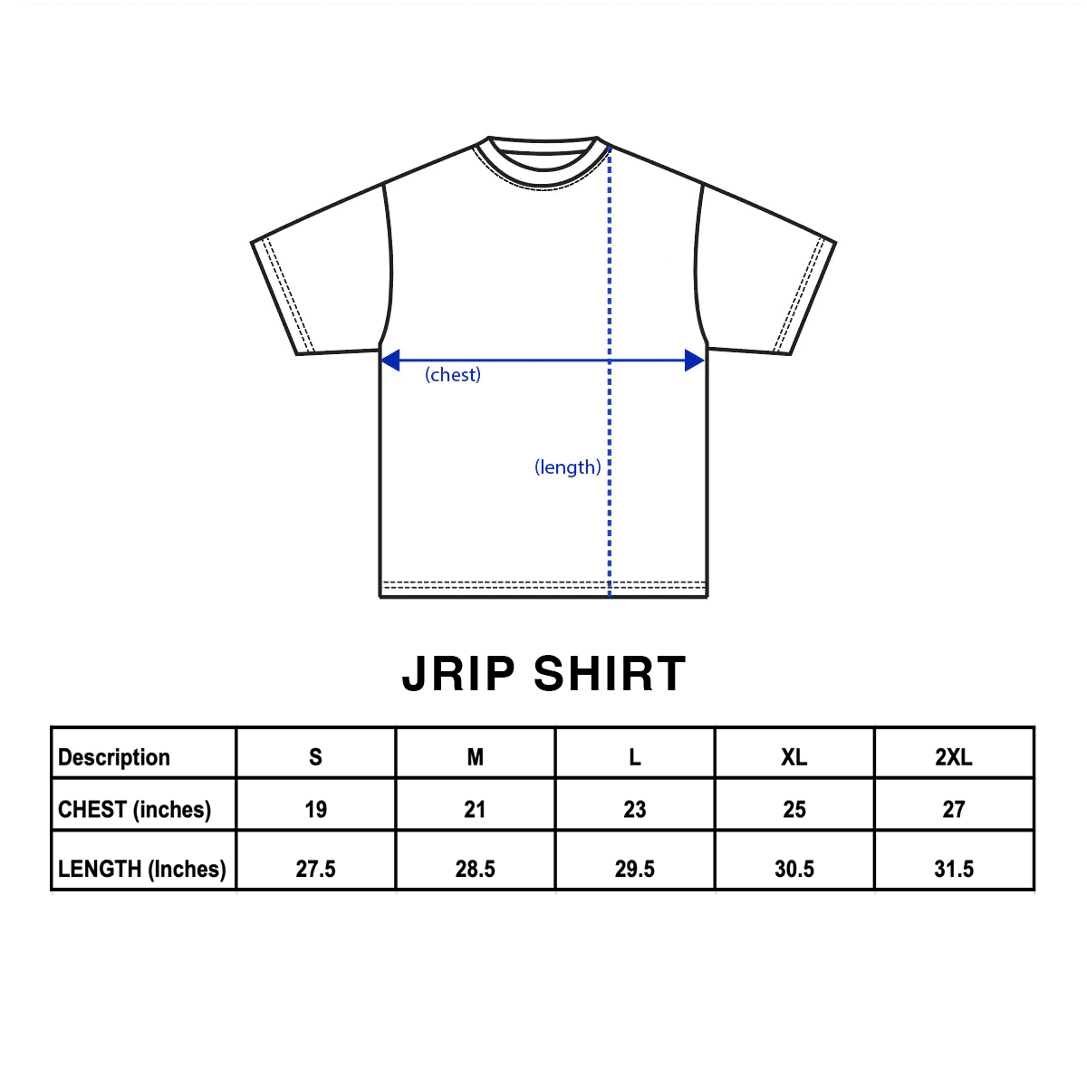 Jrip Shirt Size Chart