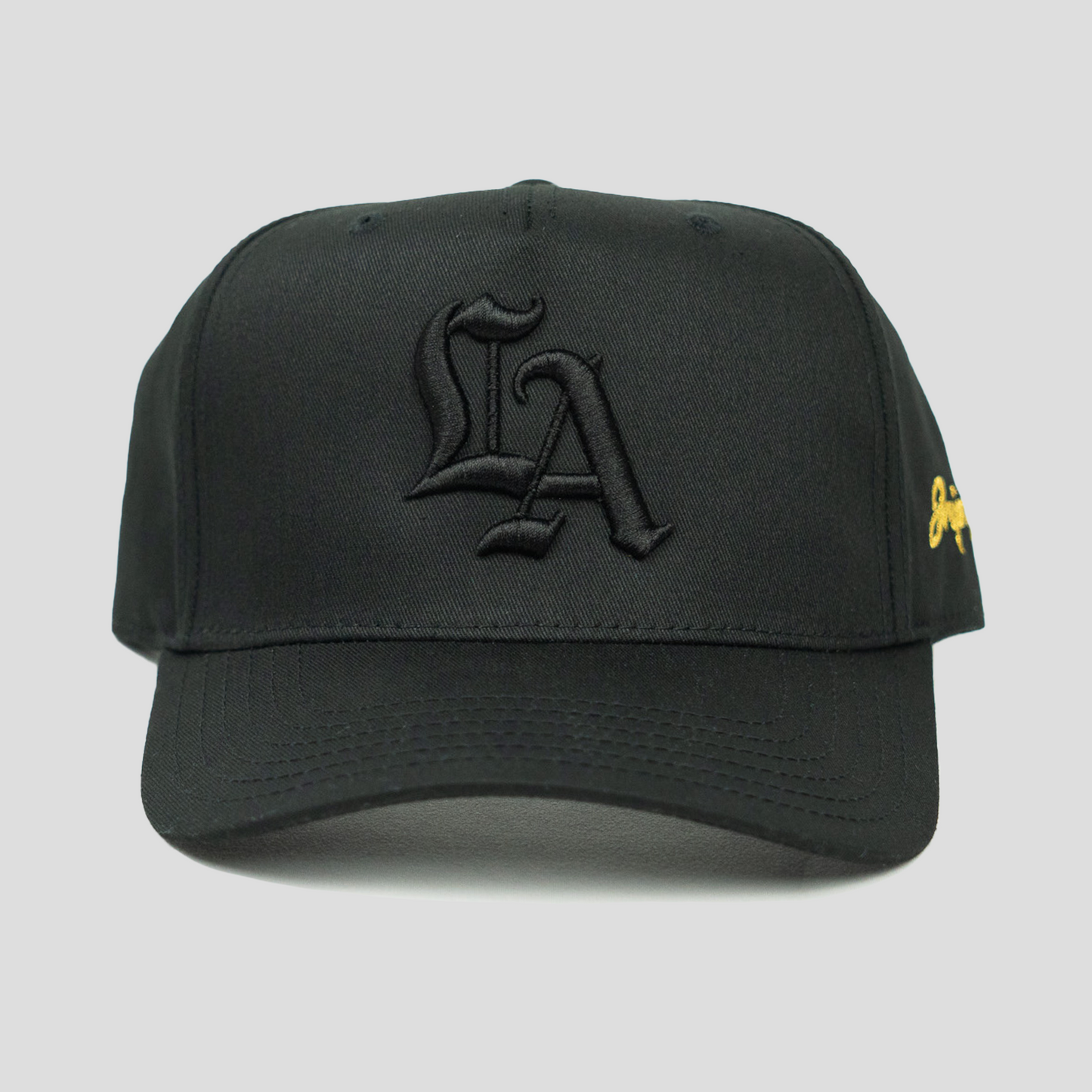 Old English LA Snapback Hat (BLACK/BLACK)