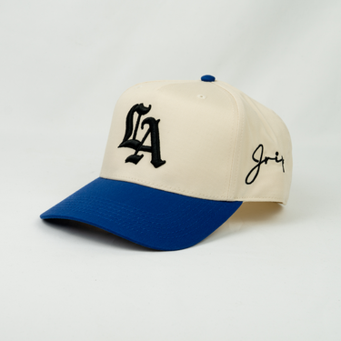 Old English LA Snapback Hat (CREAM/BLUE)