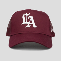 Old English LA Structured Trucker Hat (MAROON)