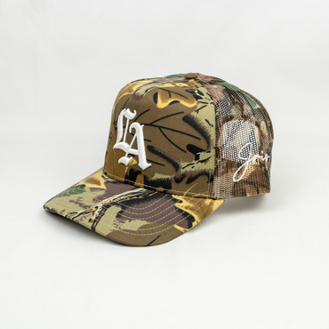 LA Old English Structured Trucker Hat (CAMO)