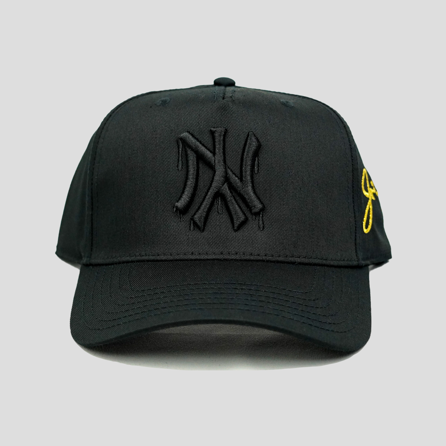 NY Dripping Snapback Hat (BLACK/BLACK)