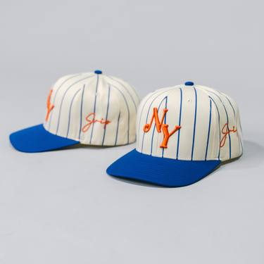 NY Pinstripe Snapback Hat (CREAM/BLUE)