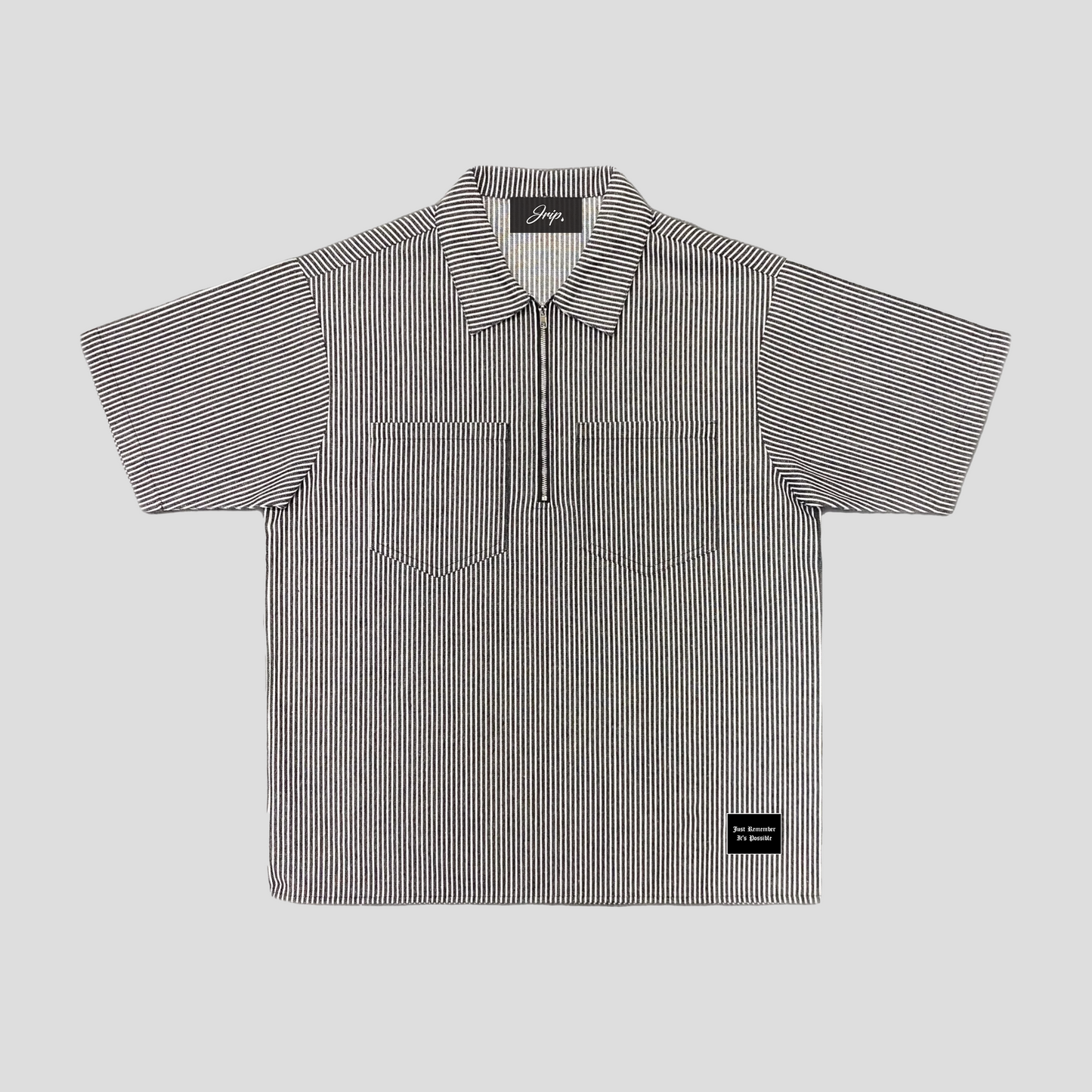 Pinstripe Quarter Zip Work Shirt (GREY/BLACK)