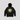 Black hoodie with gold sun design and 'Rooted' text on a gray background