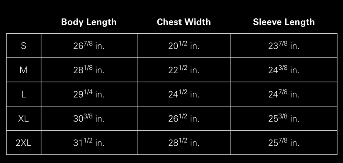 Hoodie Size Chart -  Inches