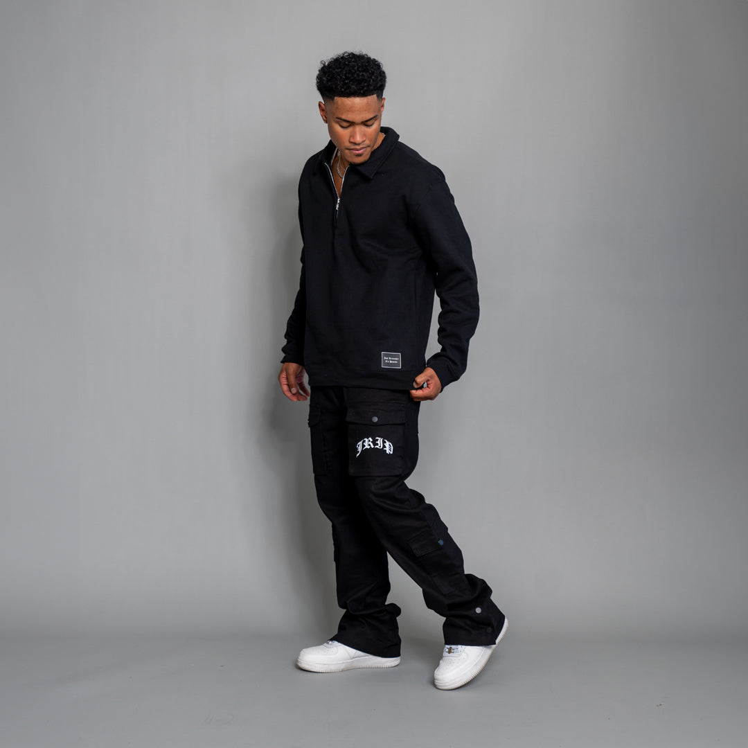 Quarter Zip Polo Long Sleeve (BLACK)