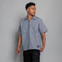 Pinstripe Quarter Zip Work Shirt (GREY/BLACK)