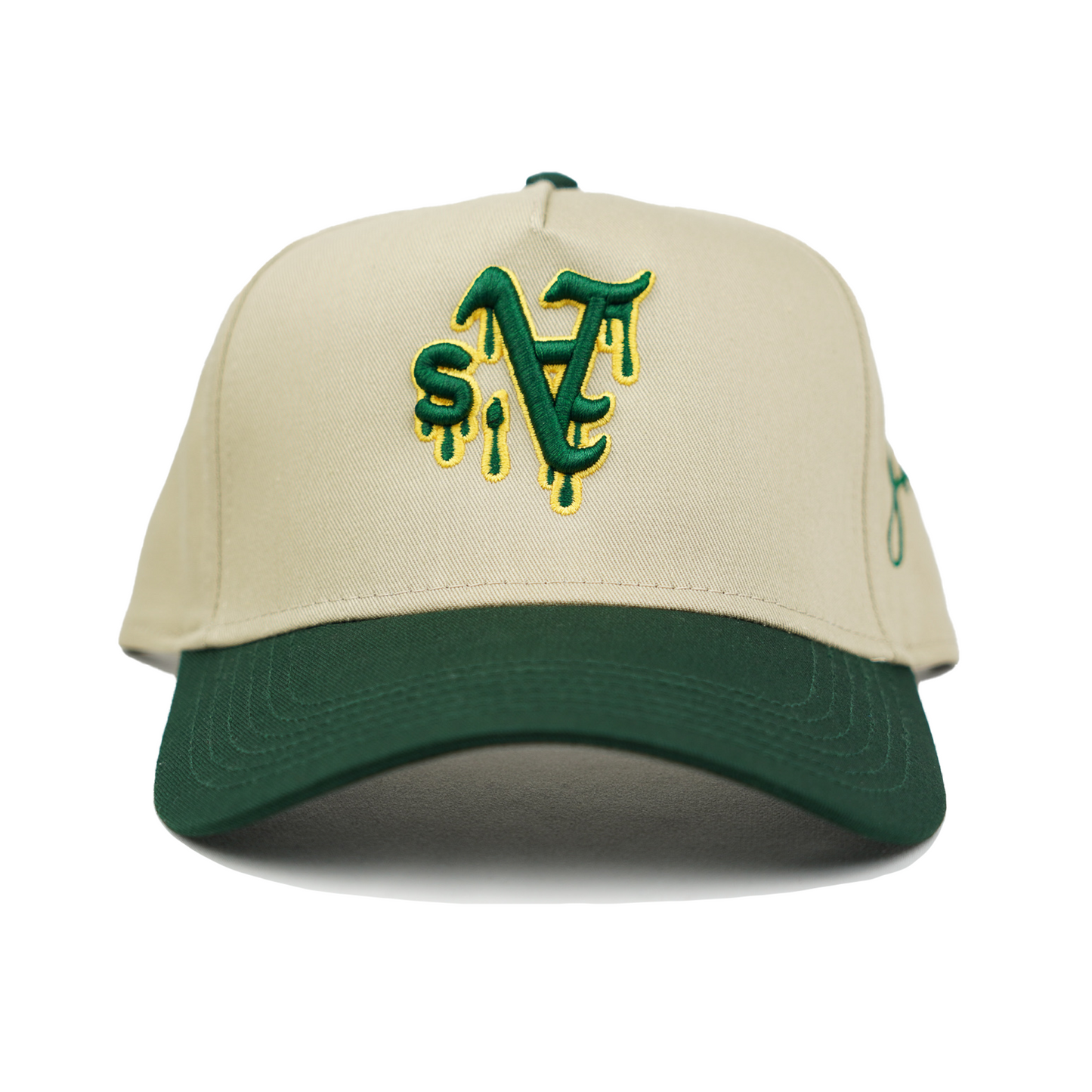 A Dripping Snapback Hat (KHAKI/FOREST GREEN)
