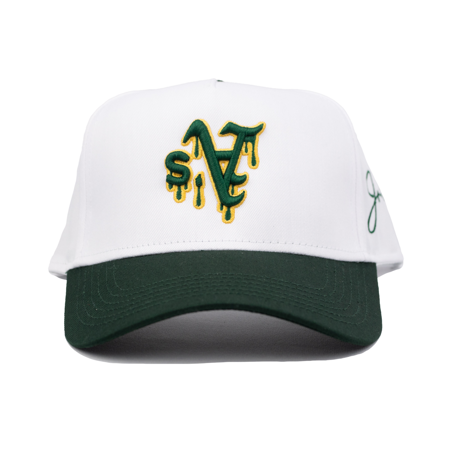 A's Dripping Snapback Hat (TWO TONE/WHITE & GREEN)