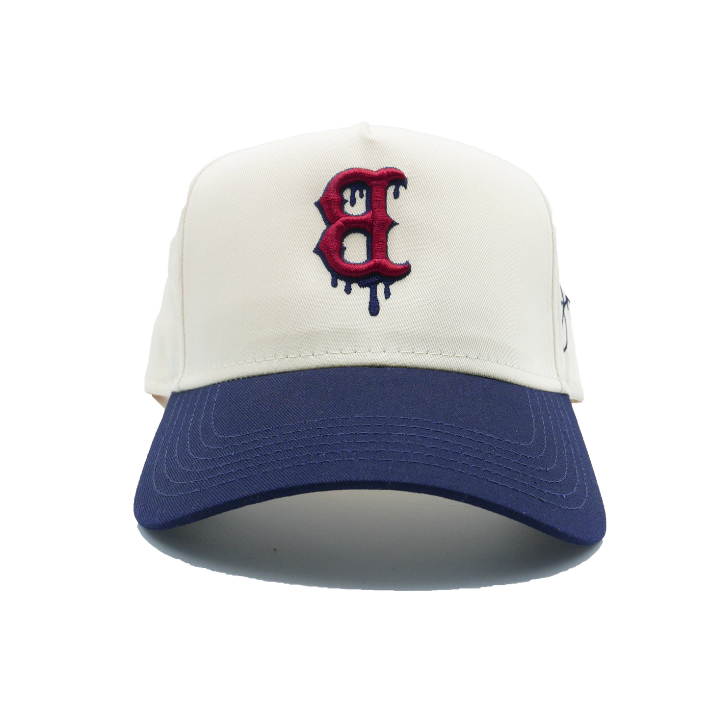 Boston Dripping Snapback Hat (CREAM/NAVY BLUE)