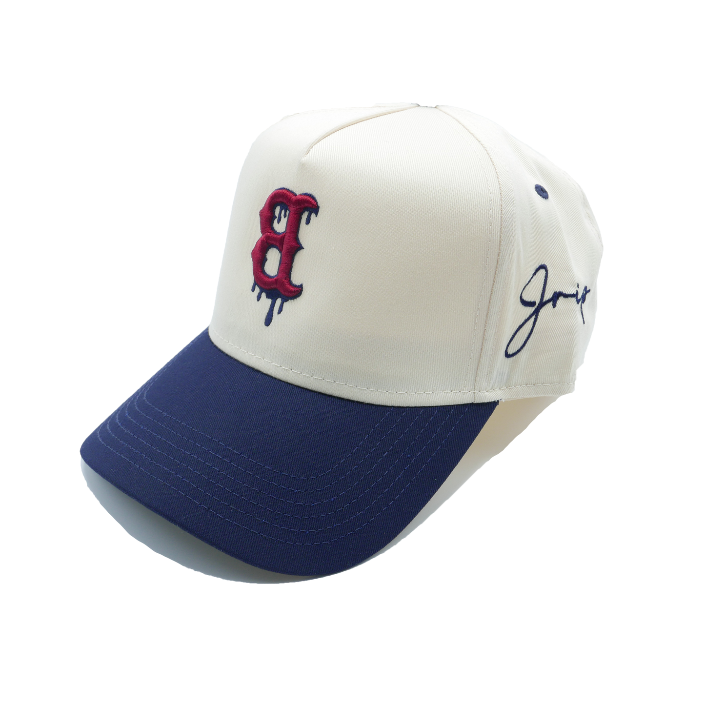 Boston Dripping Snapback Hat (CREAM/NAVY BLUE)