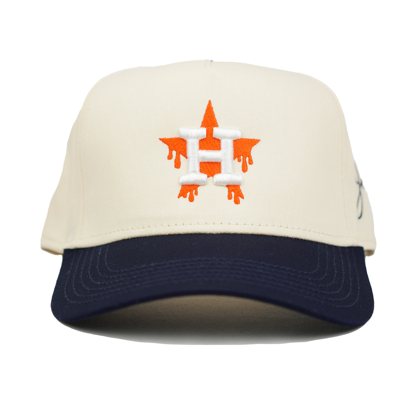 H-Town Dripping Snapback Hat (CREAM/NAVY BLUE)
