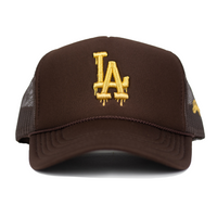 LA Gold Dripping Trucker Hat (BROWN)