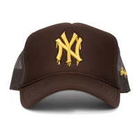 NY Gold Dripping Trucker Hat (BROWN)