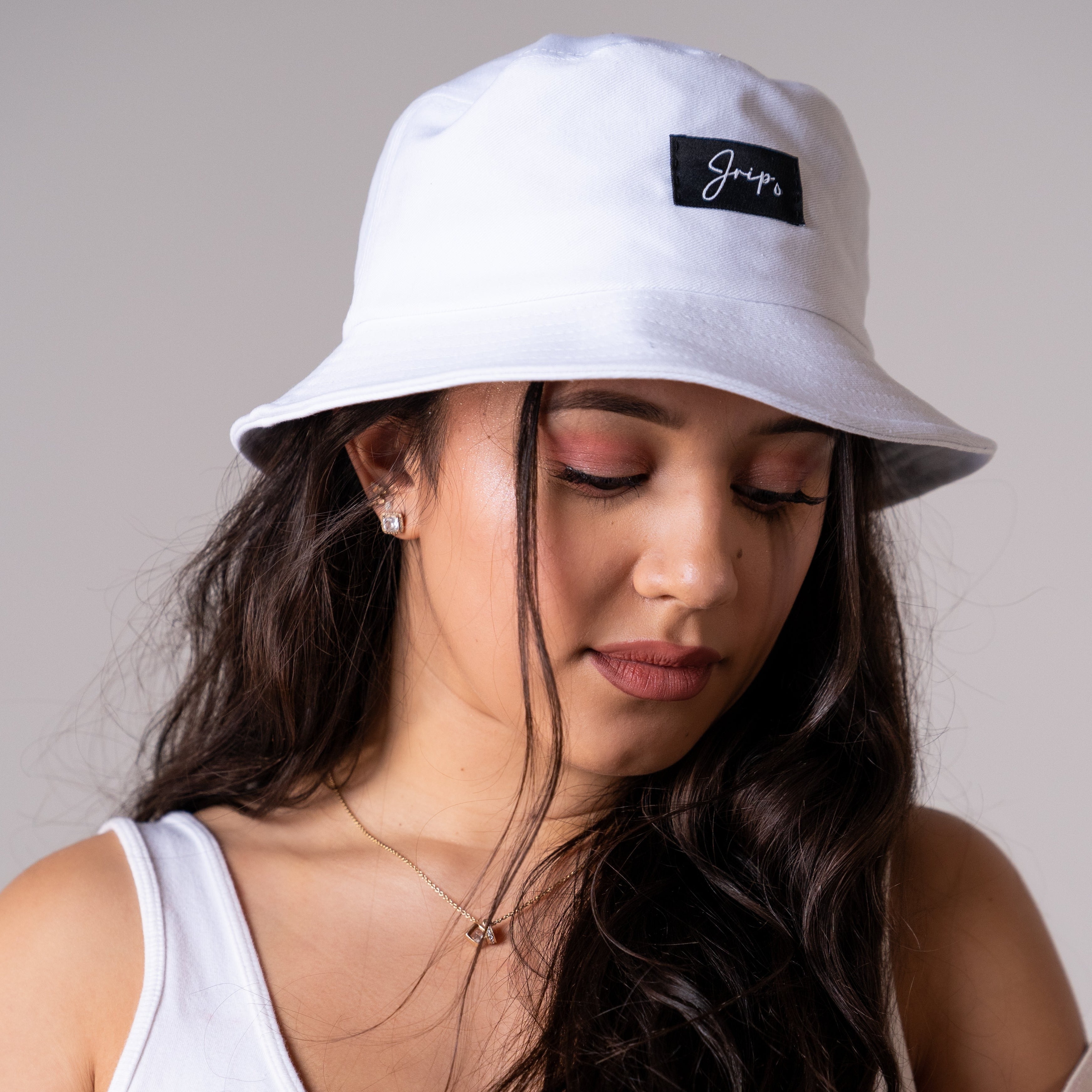 White Jrip Bucket Hat